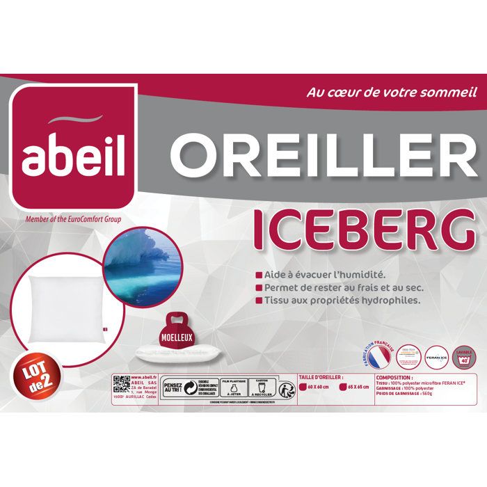 Abeil Lot of 2 soft pillows Iceberg 60x60cm