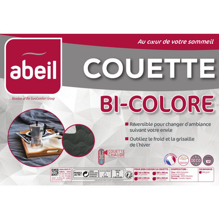 Abeil two -tone duvet - 140 x 200 cm - White and gray