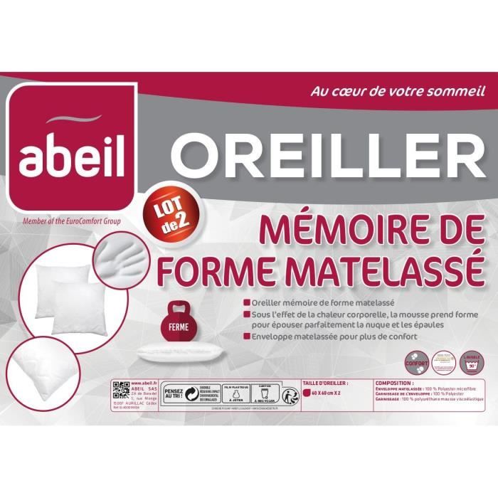 Abeil batch of 2 quilted memory pillows - 60x60 cm - White