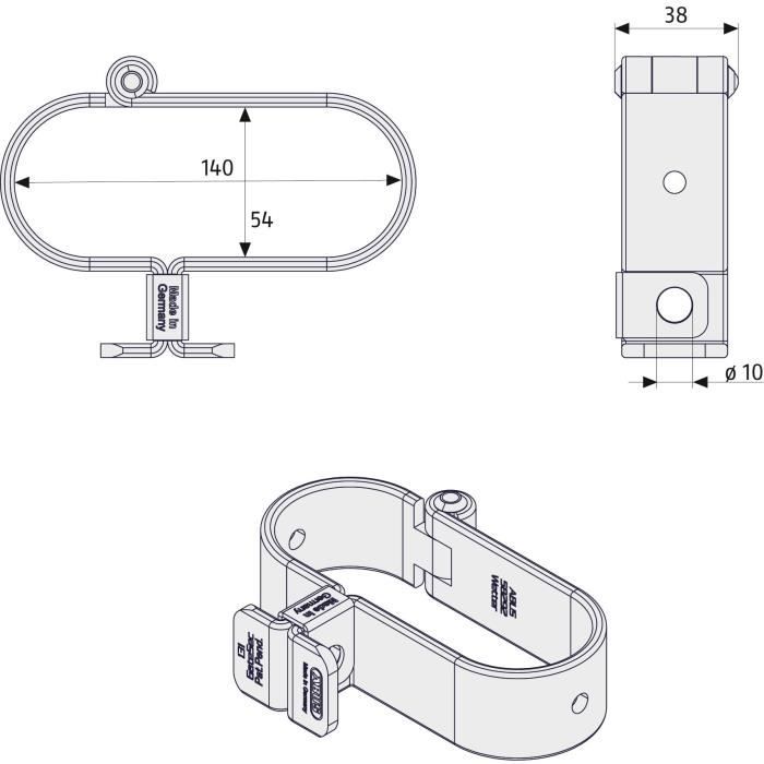 Padlock holder - ABUS - 131/140 GateSec - Protection of construction site fences - Case-hardened steel - Anti-corrosion