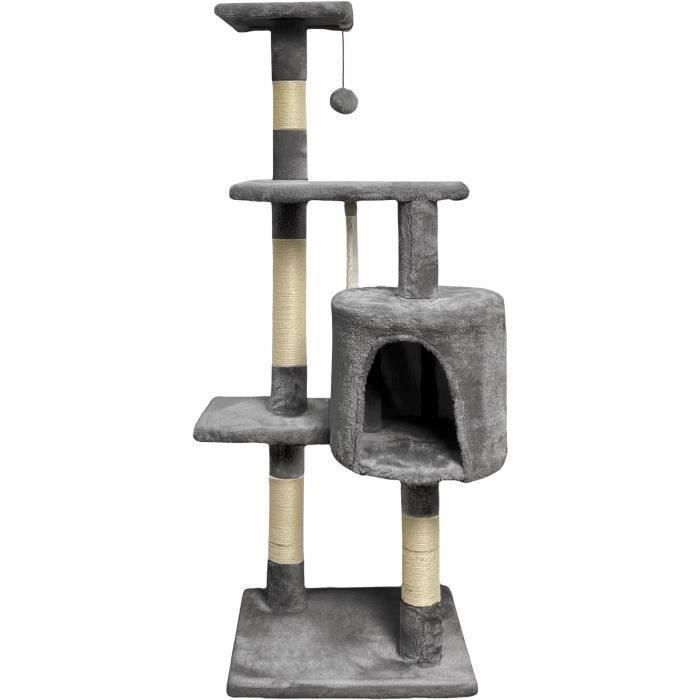PALOMA Dark grey cat tree 40 x 40 x 114cm - 3 platforms, 1 rope, 1 niche, scratching posts