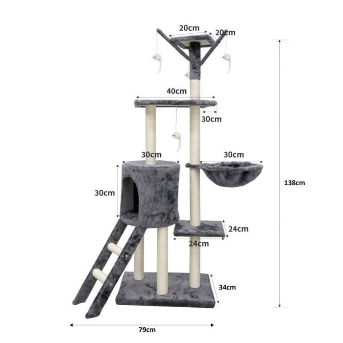 JIPSY Gray cat tree - 79 x 34 x 138 cm - Gray