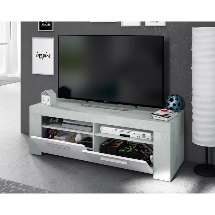 AMBIT 2 Door TV Stand - Contemporary Style - Gray and White - L 120 cm