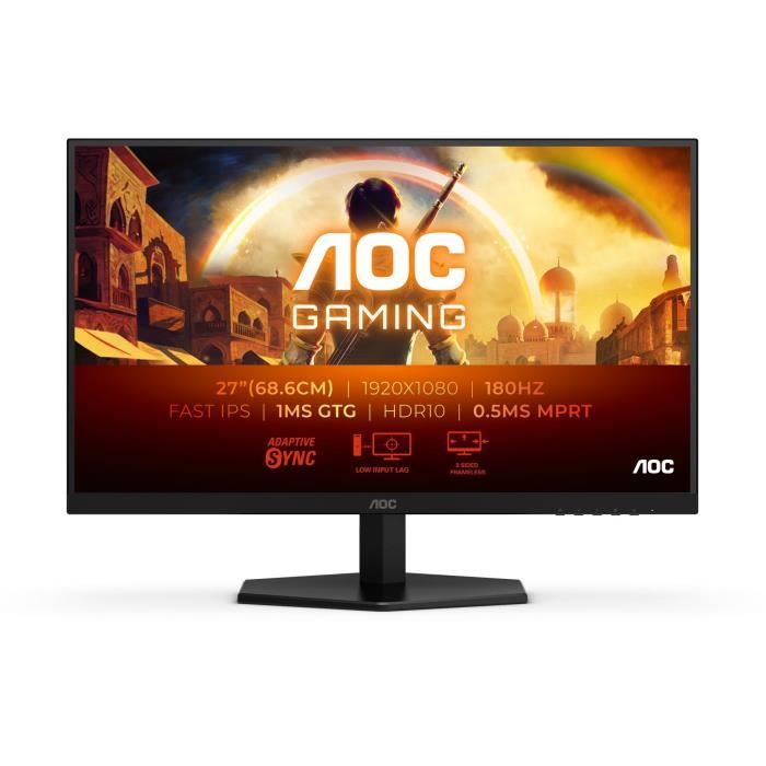 AOC Gaming PC Monitor - 27G42E - 27'' FHD - IPS Panel - 180Hz - 0.5MS MPRT - Adaptive Sync - HDMI / DP