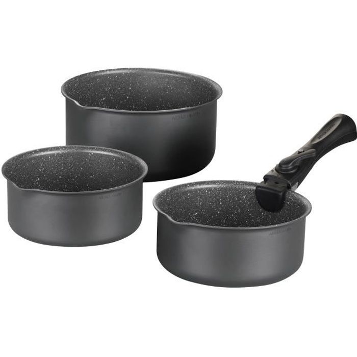 Arthur Martin AM777GM kitchen battery set of 3 pans - matt gray 16-18-20 cm + 1 removable handle - All lights including induction