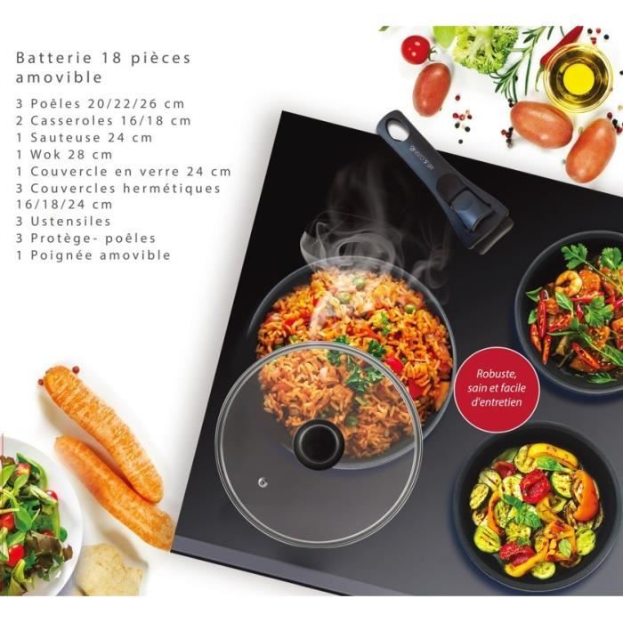 Cookware set - All hobs including induction - ART & CUISINE - AC1824 - Aluminum - 18 pieces - Non-stick - Removable handle