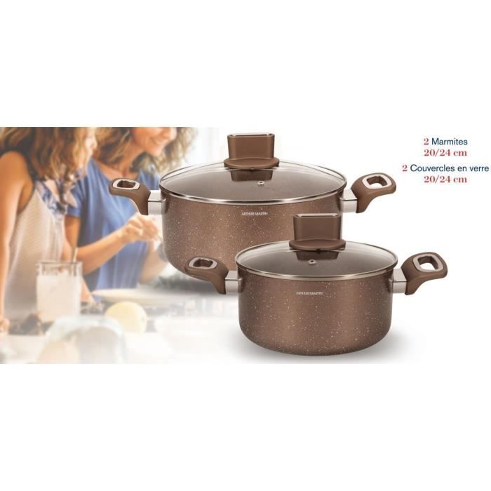 Set of pots - ARTHUR MARTIN - AM9820 - 20-24 cm with glass lid - Aluminum - All heat sources including induction