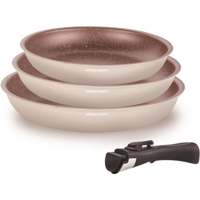 Cookware set - All hobs including induction - ARTHUR MARTIN - AM4754 - Set of 3 pans - 20-24-28 cm + 1 removable handle