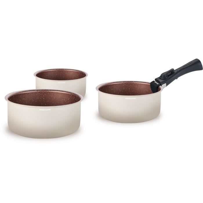 Set of 3 ARTHUR MARTIN saucepans - AM2655 - 16-18-20 cm + 1 removable handle - All hobs including induction