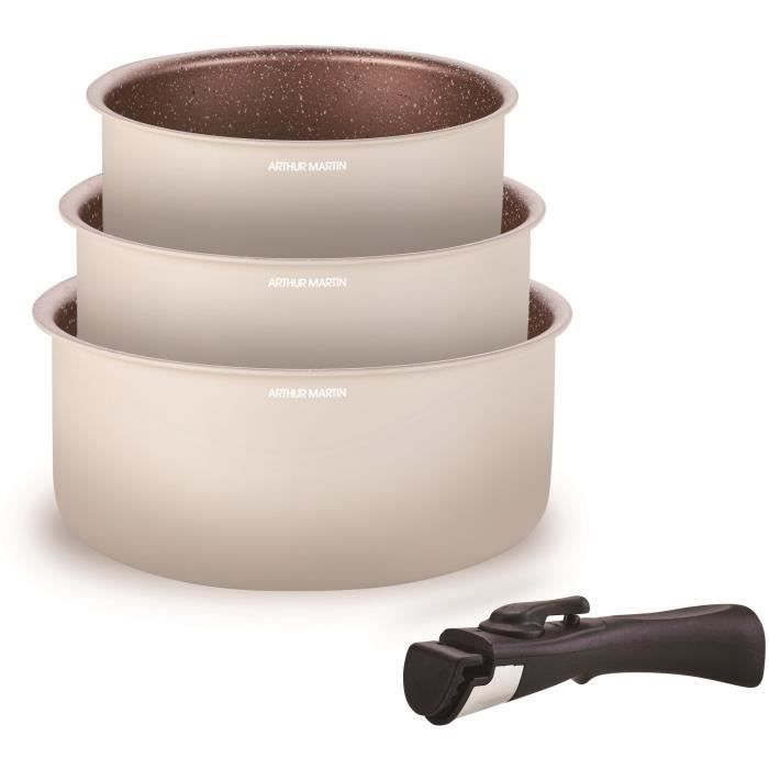 Set of 3 ARTHUR MARTIN saucepans - AM2655 - 16-18-20 cm + 1 removable handle - All hobs including induction