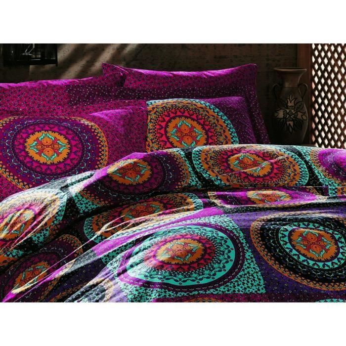 Bedding set - 1 duvet cover 220 x 240 cm + 2 pillowcases 60 x 60 cm - 100% cotton - Fuchsia
