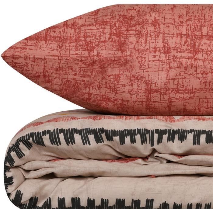 Bedding set - 1 duvet cover 220 x 240 cm + 2 pillowcases 60 x 60 cm - 100% cotton - Red