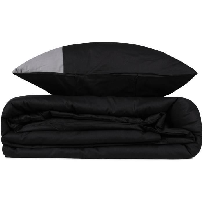 Bedding set - 1 duvet cover 220 x 240 cm + 2 pillowcases 60 x 60 cm - 100% cotton - Black