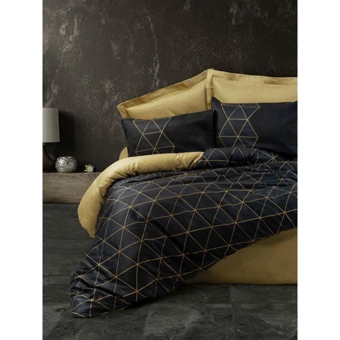 Bedding set - 1 duvet cover 220 x 240 cm + 2 pillowcases 60 x 60 cm - 100% cotton - Black
