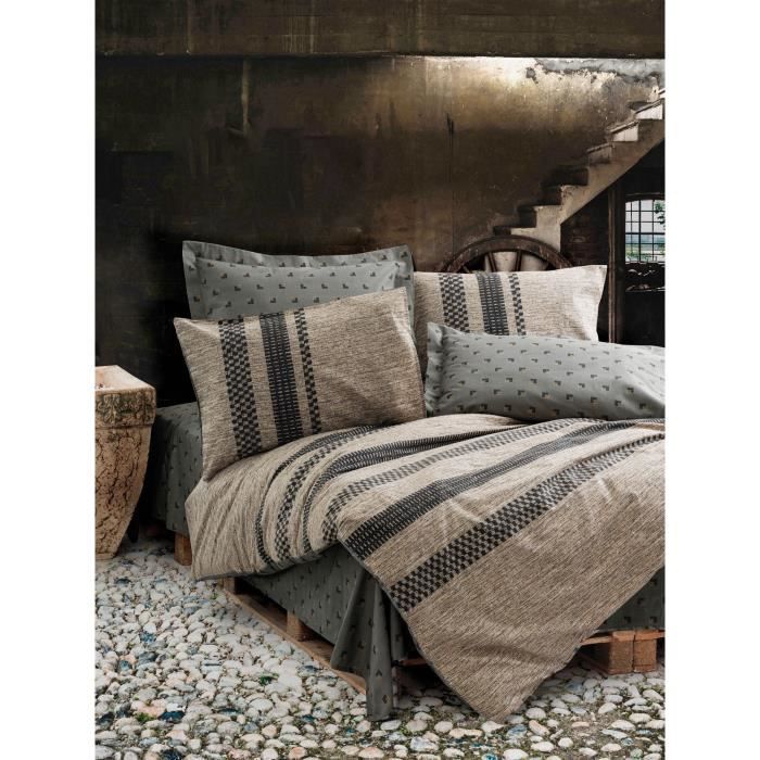 Bedding set - 1 duvet cover 220 x 240 cm + 2 pillowcases 60 x 60 cm - 100% cotton - Brown