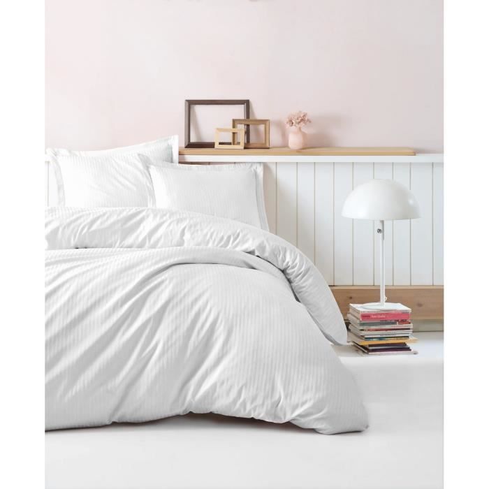 Bedding set - 1 duvet cover 220 x 240 cm + 2 pillowcases 60 x 60 cm - 100% cotton satin - White