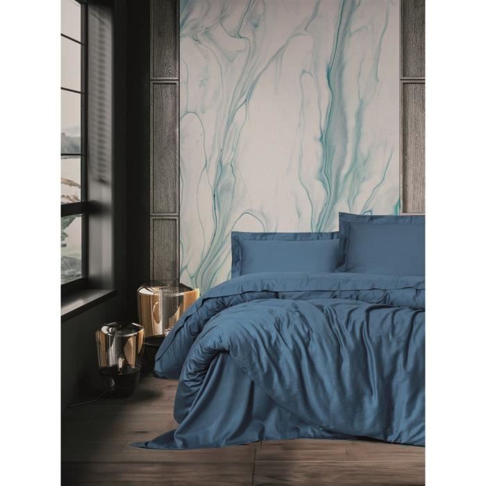 Bedding set - 1 duvet cover 220 x 240 cm + 2 pillowcases 60 x 60 cm - 100% cotton satin - Blue