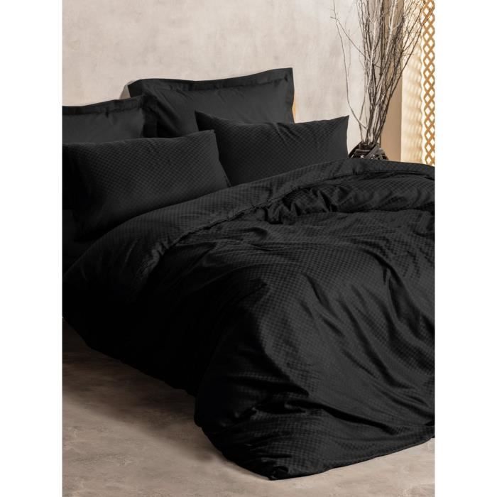 Bedding set - 1 duvet cover 220 x 240 cm + 2 pillowcases 60 x 60 cm - 100% cotton - Black