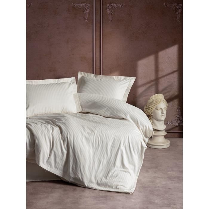 Bedding set - 1 duvet cover 220 x 240 cm + 2 pillowcases 60 x 60 cm - 100% cotton satin - Ecru