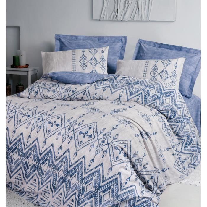 Bedding set - 1 duvet cover 220 x 240 cm + 2 pillowcases 60 x 60 cm - 100% cotton - Blue