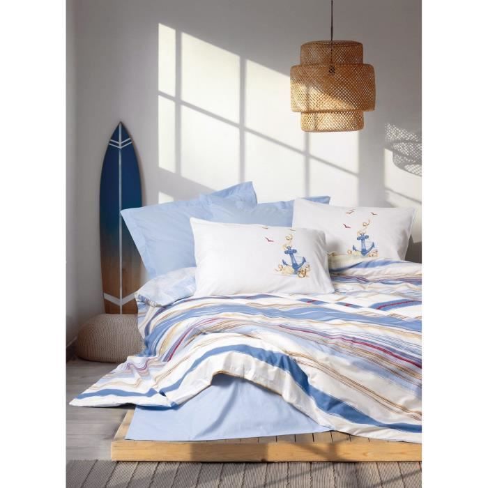Bedding set - 1 duvet cover 220 x 240 cm + 2 pillowcases 60 x 60 cm - 100% cotton - Blue