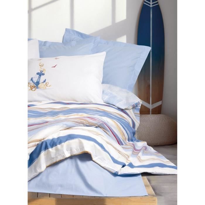 Bedding set - 1 duvet cover 220 x 240 cm + 2 pillowcases 60 x 60 cm - 100% cotton - Blue