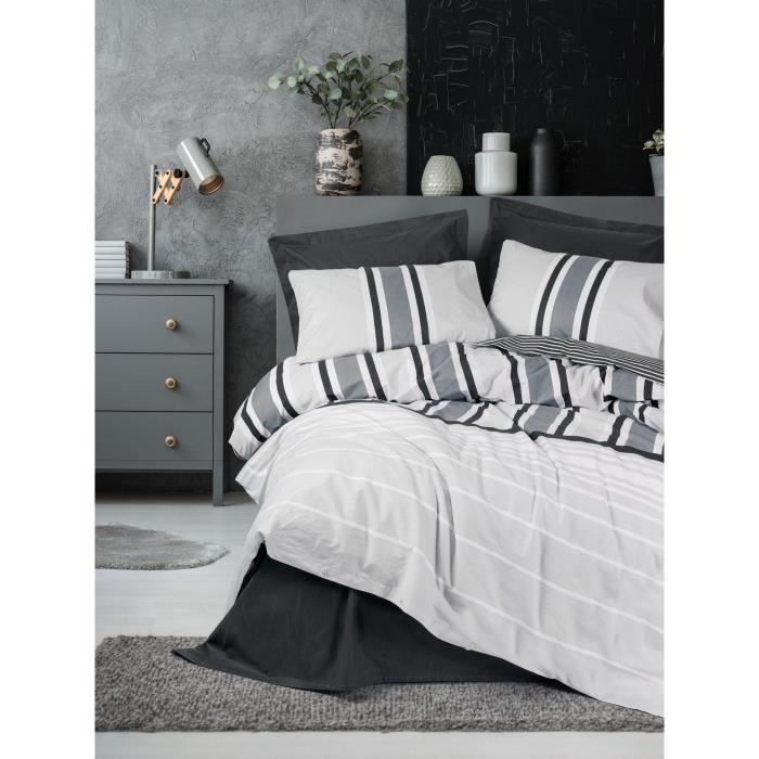 Bedding set - 1 duvet cover 220 x 240 cm + 2 pillowcases 60 x 60 cm - 100% cotton - Anthracite