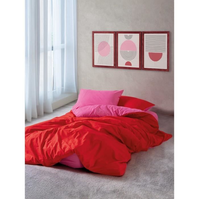 Bedding set - 1 duvet cover 220 x 240 cm + 2 pillowcases 60 x 60 cm - 100% cotton - Red