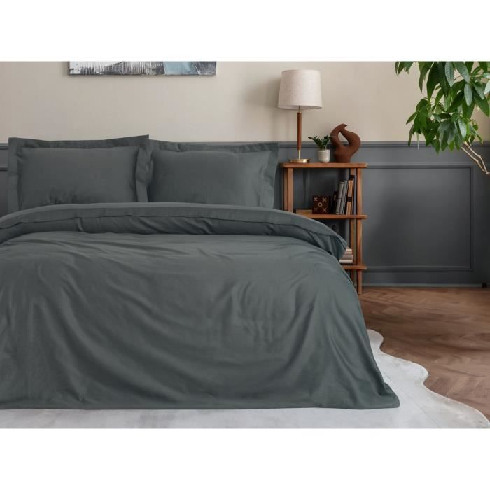 Bedding set - 1 duvet cover 220 x 240 cm + 2 pillowcases 60 x 60 cm - 100% cotton satin - Anthracite