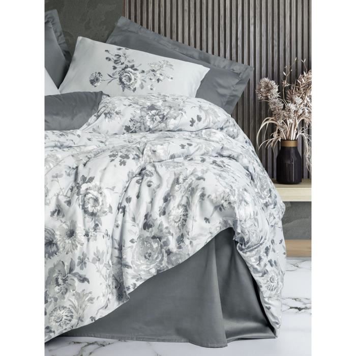 Bedding set - 1 duvet cover 220 x 240 cm + 2 pillowcases 60 x 60 cm - 100% cotton satin - Grey
