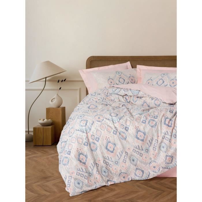 Bedding set - 1 duvet cover 220 x 240 cm + 2 pillowcases 60 x 60 cm - 100% cotton - Salmon