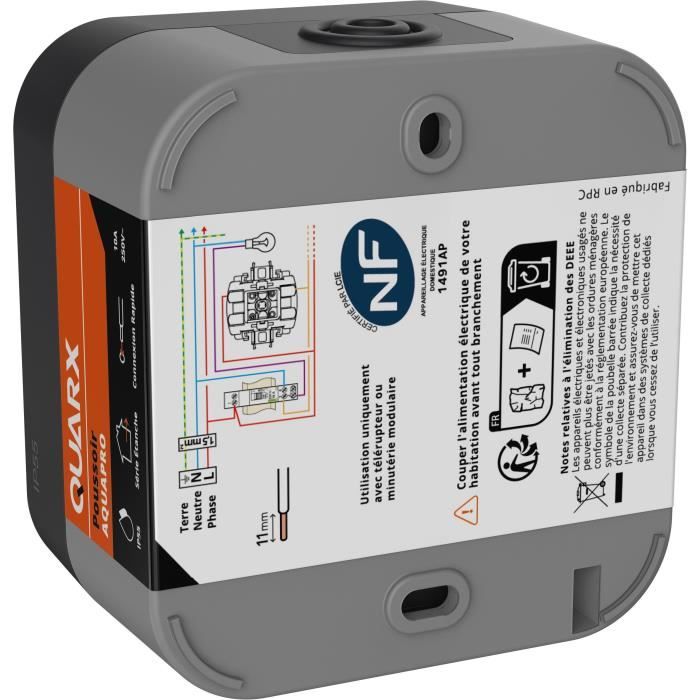 Push button - QUARX - Aqua Pro - Outdoor, 250V, 10A, IP55, NF compliant