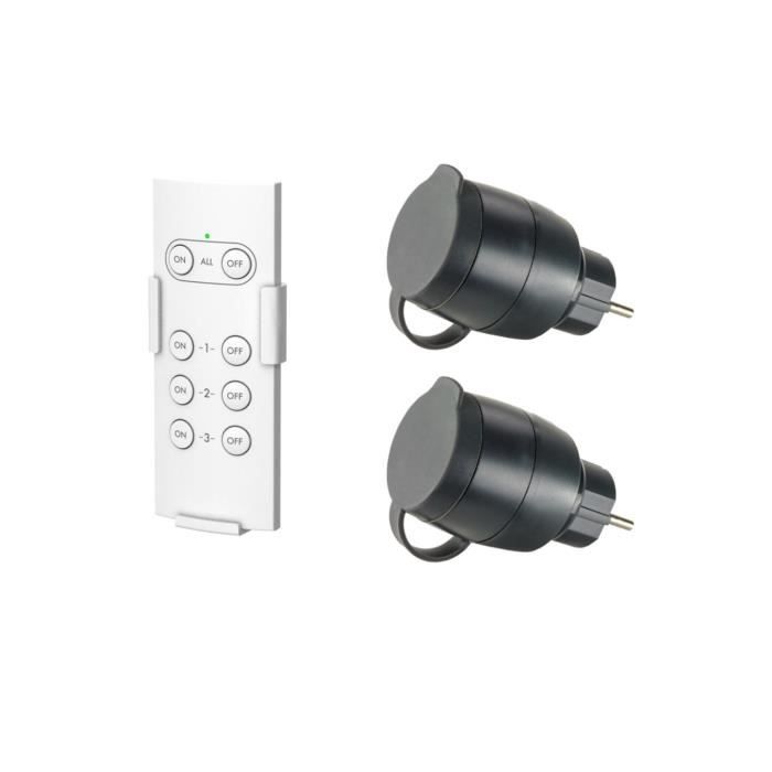 Pack of 2 remote-controlled sockets for outdoor use + remote control - GAO - 230 V - Black