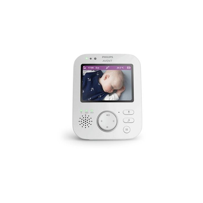 SCD892/26 Video Baby Monitor 300 meter range / 3.5' color screen with 2x zoom / Lullabies - Night light - Temperature - Eco mode