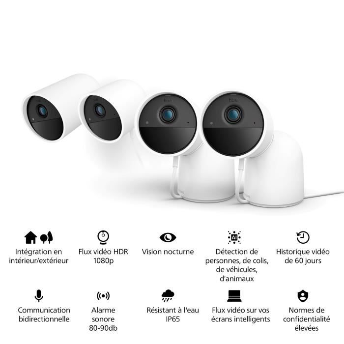 Caméra sans fil - Philips Hue - Secure - HD 1080P - Intérieure ou extérieure - Contrôle avec une seule application - Blanc