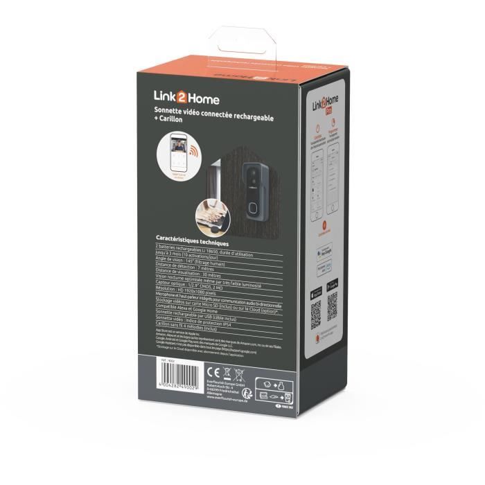 Connected Doorbell Kit - LINK2HOME - Wi-Fi - Two-way Audio - Wireless Chime - 8 GB SD