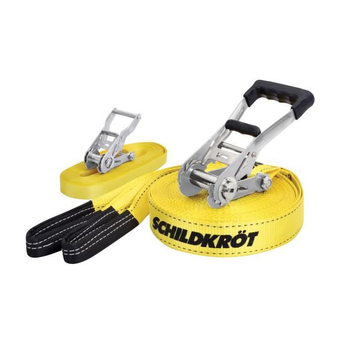 Slackline - SCHILDKROT - 15 m long x 5 cm wide - Metal ratchet - Training strap included - Max 150 kg