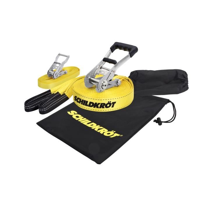 Slackline - SCHILDKROT - 15 m long x 5 cm wide - Metal ratchet - Training strap included - Max 150 kg