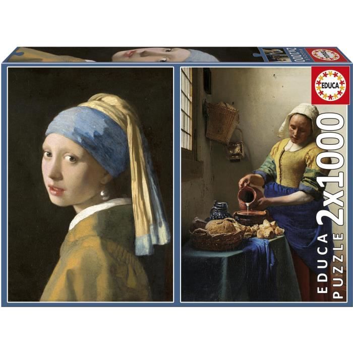 Puzzle - EDUCA - Girl with a Pearl Earring + The Milkmaid, Johannes Vermeer - 2x1,000 pieces