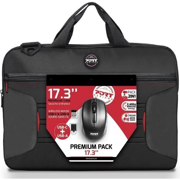 PREMIUM PACK: Laptop bag 17 + Wireless mouse + Dungle USB & Type C adapter