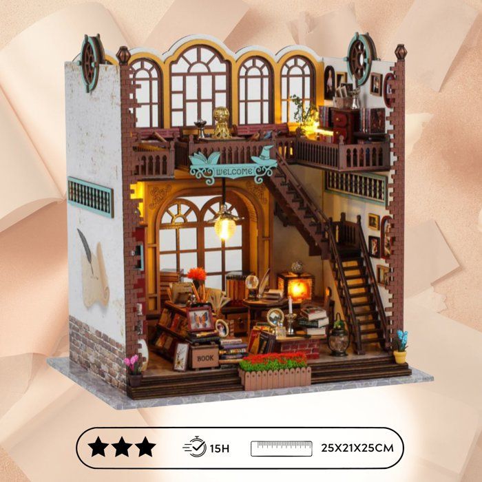 Book Nook - DIY 3D Bookend Model Building Kit - Creanook Bookshelf - 24 x 17 x 25 cm