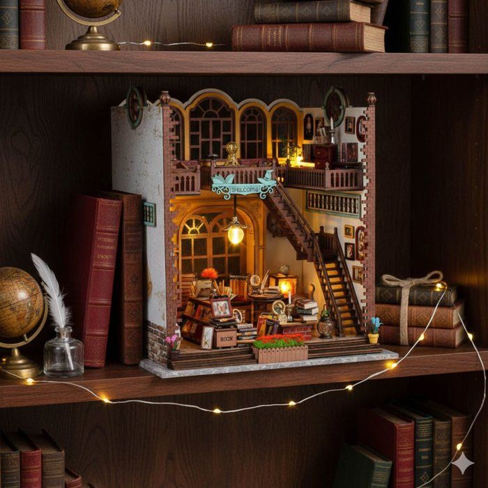 Book Nook - DIY 3D Bookend Model Building Kit - Creanook Bookshelf - 24 x 17 x 25 cm