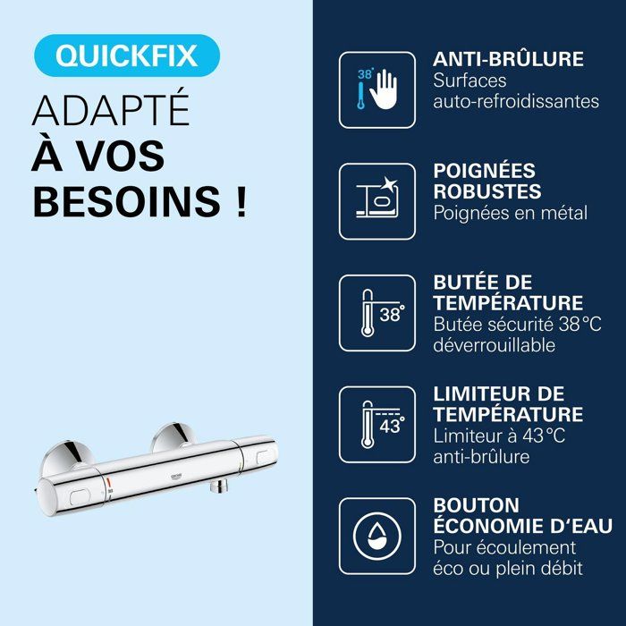 Grohe thermostatic mixer shower Precision trend, wall mounting, anti-cross protection, 1/2 threaded connection, chrome, 34229002