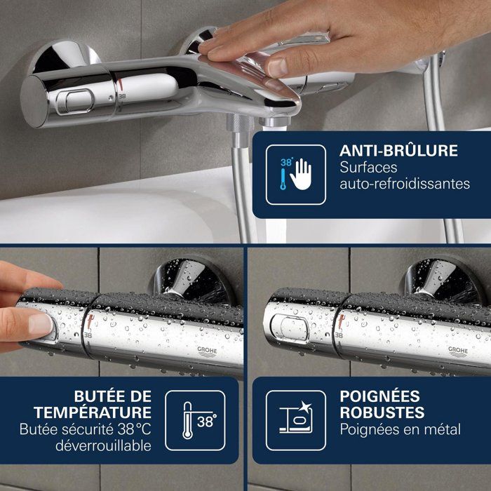 Grohe thermostatic mixer shower Precision trend, wall mounting, anti-cross protection, 1/2 threaded connection, chrome, 34229002