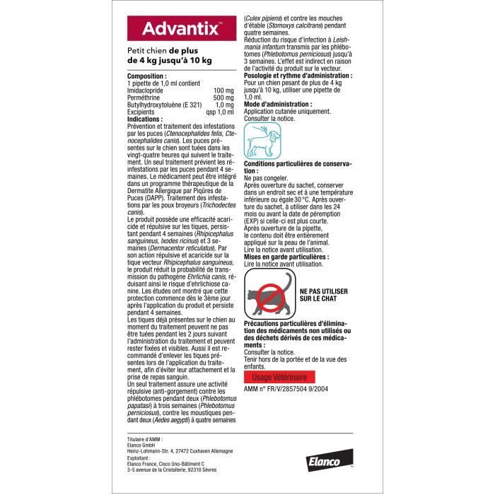 ADVANTIX 4 antiparasitic pipettes - For small dogs from 4 to 10kg