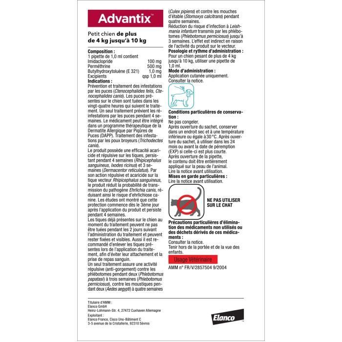 Advantix Dog Antiparasitic solution Small breed 4 A 10kg 6 pipettes