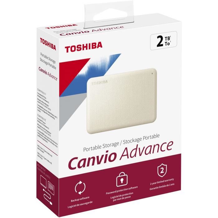 External hard drive - TOSHIBA - CANVIO ADVANCE - 2 TB - White - Security and backup software included