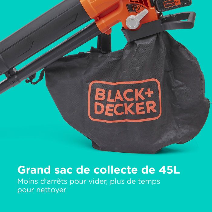 BLACK+DECKER 36V vacuum-blower-shredder - With battery and charger - 45L bag