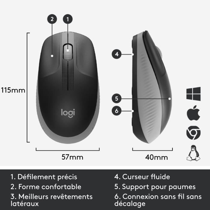 LOGITECH - M190 Mid Gray Wireless Mouse