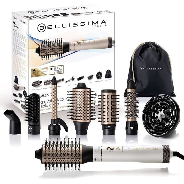 Ionic Blowing Brush - Bellissima - Air Wonder - Heated Volume Blow Drying Brush - Keratin Ceramic Brushes - 8 Accessories